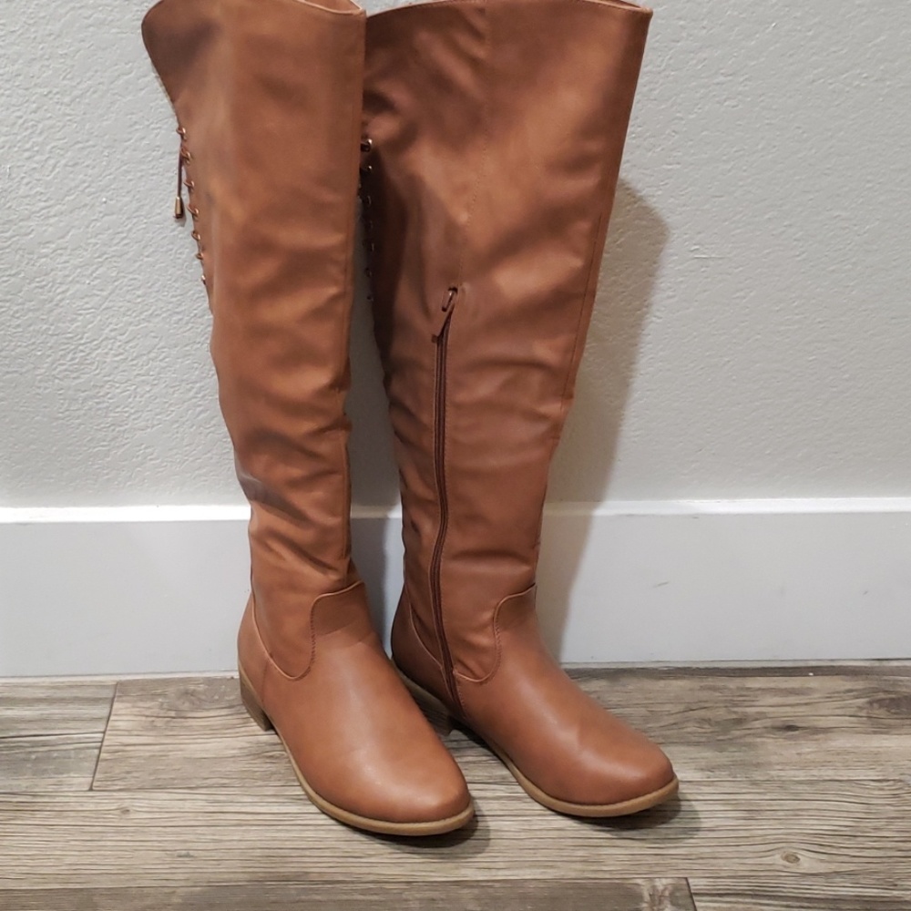 Tan Back Lace Over the Knee Boot